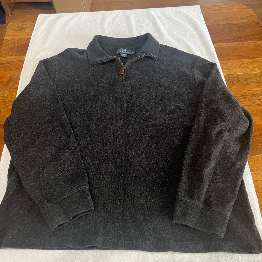 Polo Ralph Lauren Mens XL 1/4 Zip Pullover Charcoal Gray Cotton Sweater Preppy